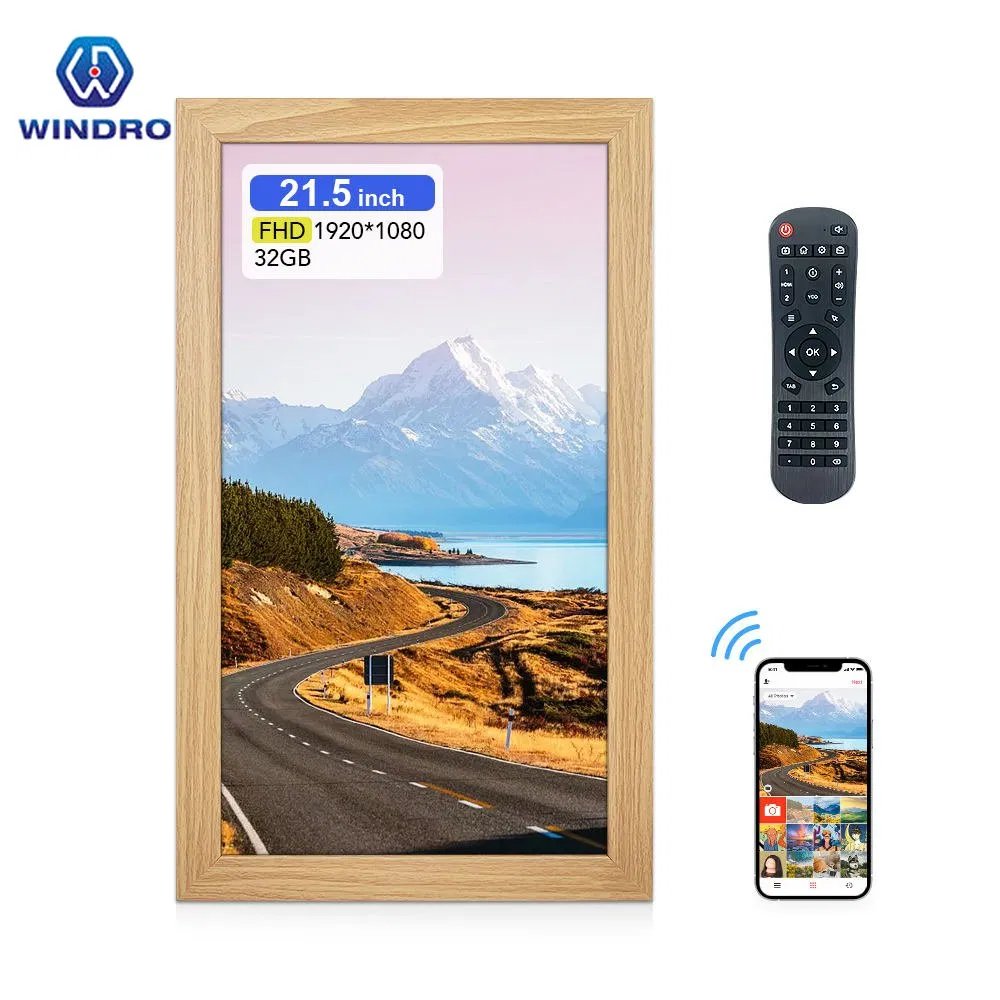 Best Seller 21.5 Inch Wall Mount Art Wooden Video Frame WiFi Digital Picture Frame with Free APP Share Photo Freely Home Decor