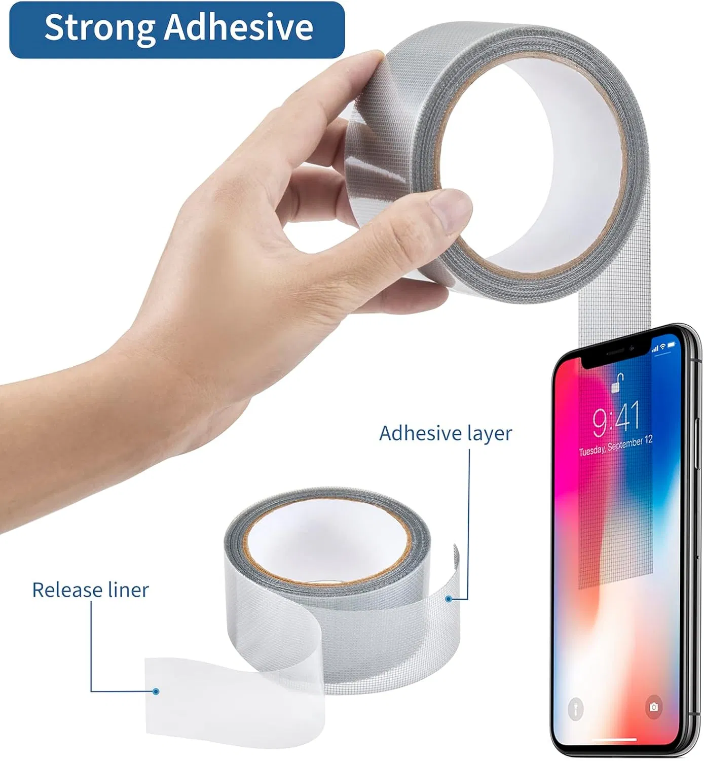 Instant Fix Grey Fiberglass Repair Patch Strong Viscosity for Window Door Screen Holes Quick Application