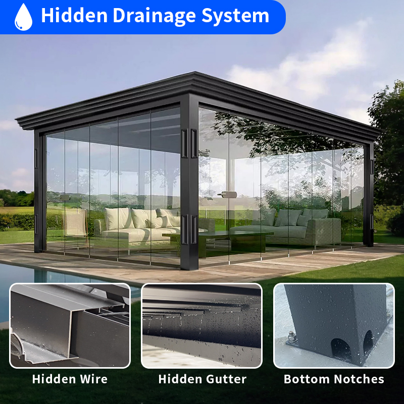 Waterproof Motorized Retractable Louver Roof Luxury Glass Sunroom Electric Bioclimatic Aluminum Pergola