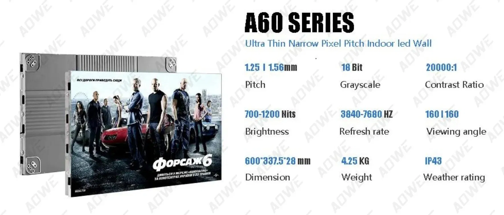 600X337.5mm 4K Indoor P1.25 P1.56 P1.87 Fixed Installation LED Screen