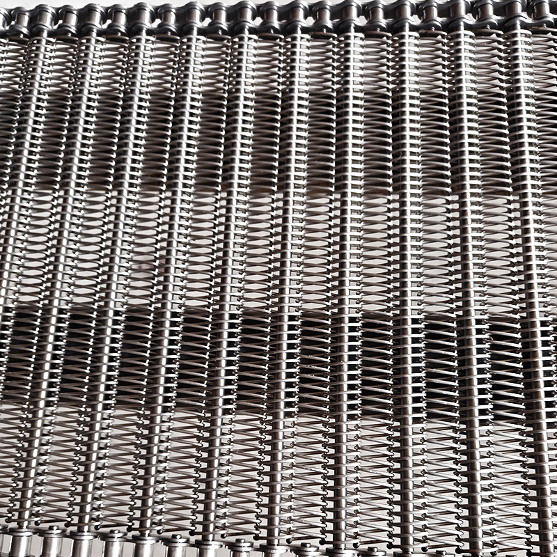 High Temperature 304 Stainless Steel Spiral Wire Mesh Bakery Flat Chain Conveyor Belts Decorative Net