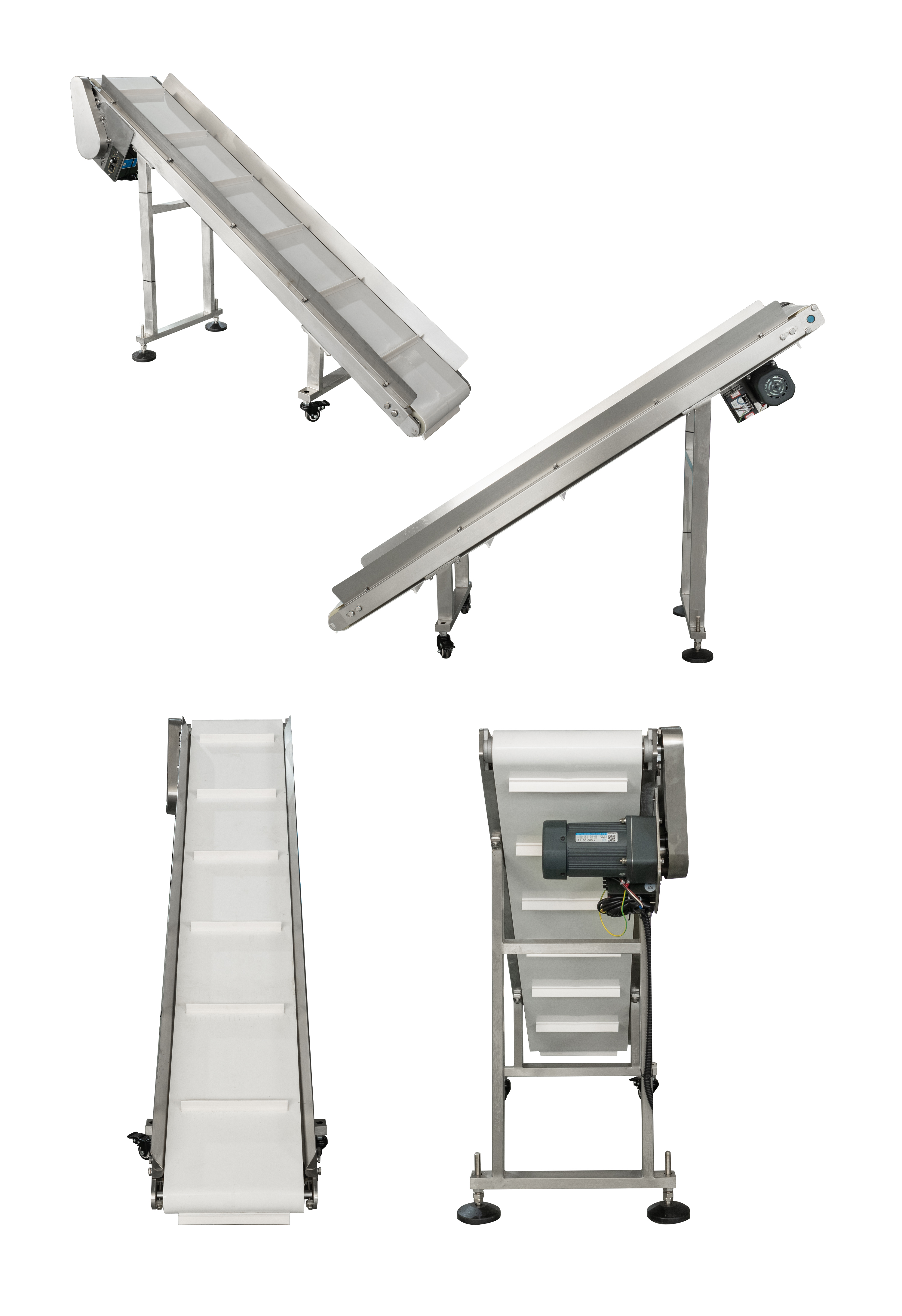 Motorised Automatic Industrial Material Handling Conveyor Belt System Food Grade PU Belt Stainless Steel Frame Customizable Size