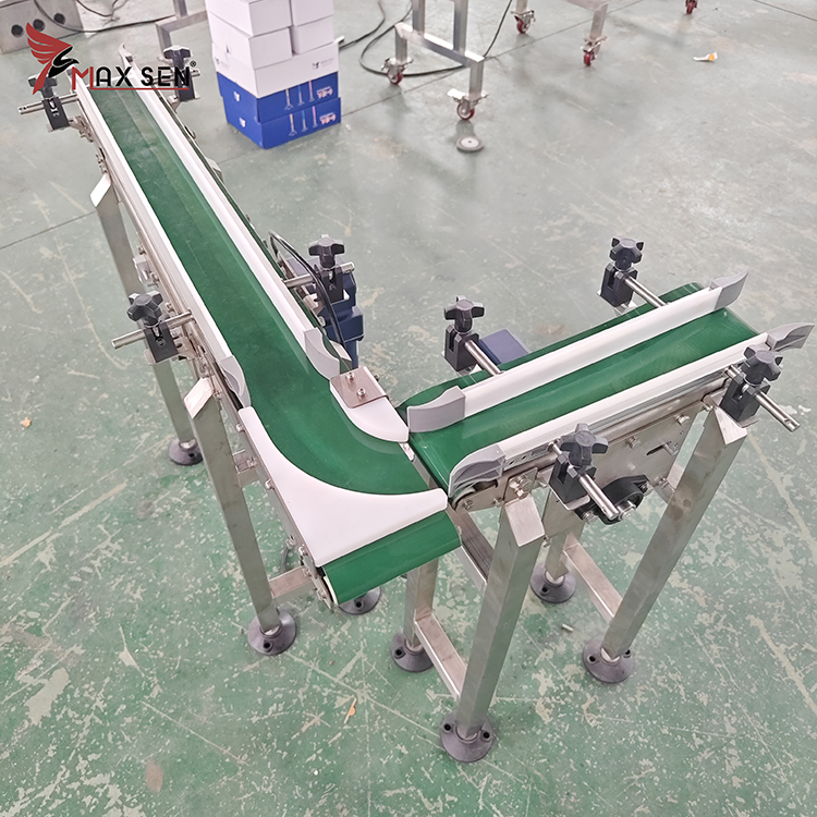Maxsen Food Grade Pu Pvc Belt Conveyor 90 /180 Degree Stainless Steel Frame Conveyor System