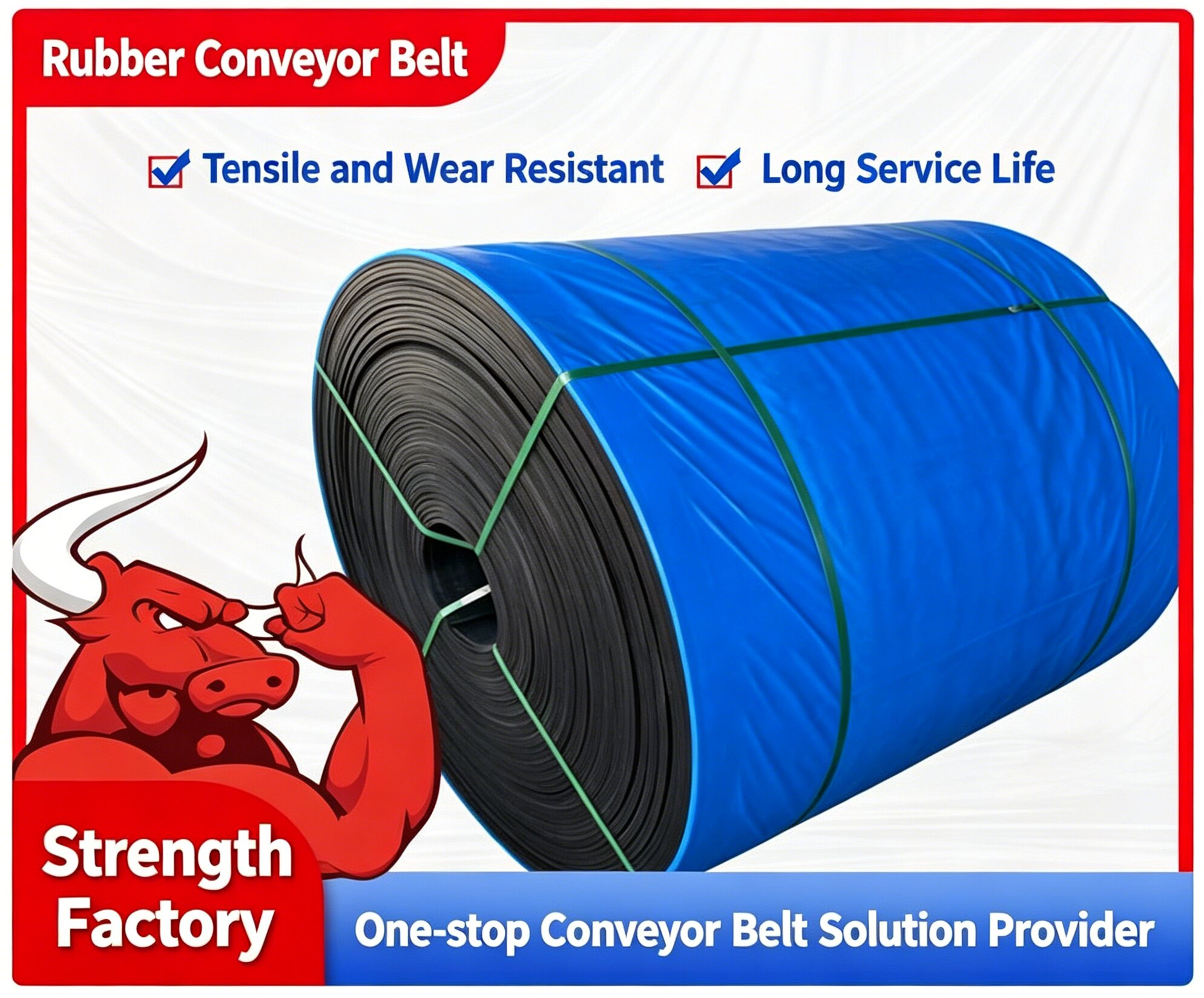 Thinkroll High Strength Custom Industrial Conveyor Belt-Durable Rubber EP100-EP400 Models 400-1800mm Width Waterproof Oil