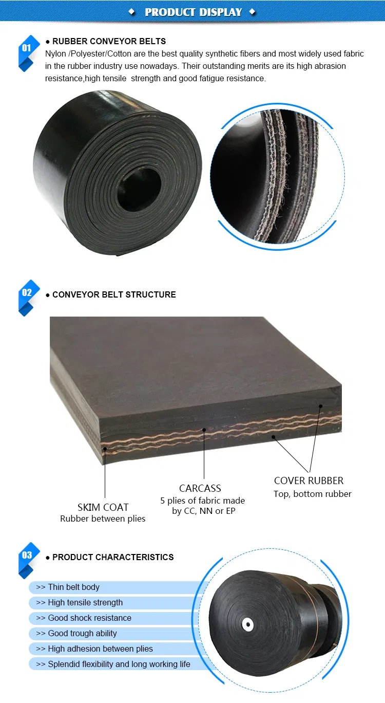 Customized OEM Industrial PVC Canvas/Steel Cord/ Ep/Nylon/Chevron/Corrugated Sidewall/Fabric/ Polyester/Chevron Rubber Conveyor Belt
