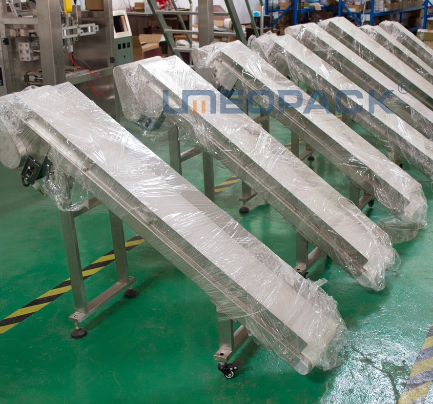 Motorised Automatic Industrial Material Handling Conveyor Belt System Food Grade PU Belt Stainless Steel Frame Customizable Size