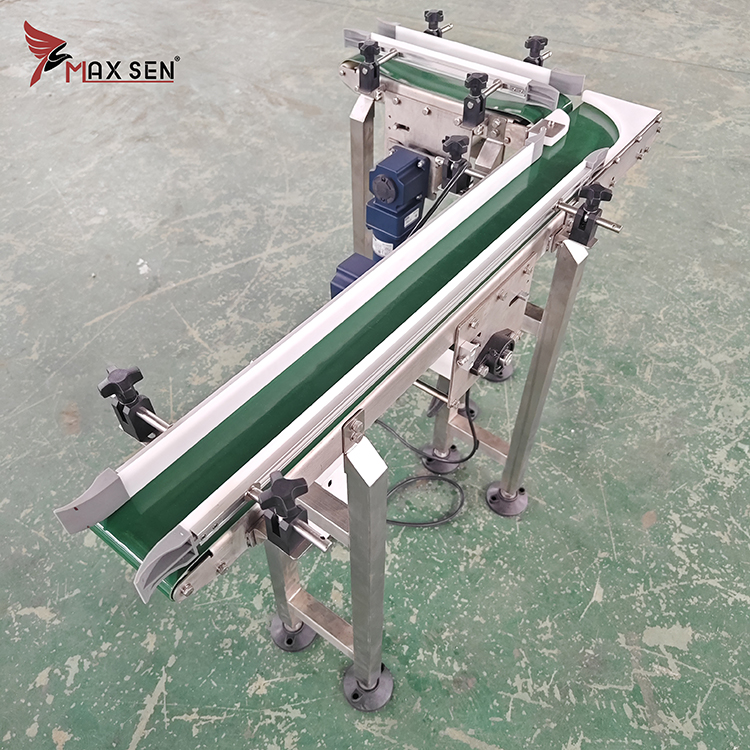 Maxsen Food Grade Pu Pvc Belt Conveyor 90 /180 Degree Stainless Steel Frame Conveyor System