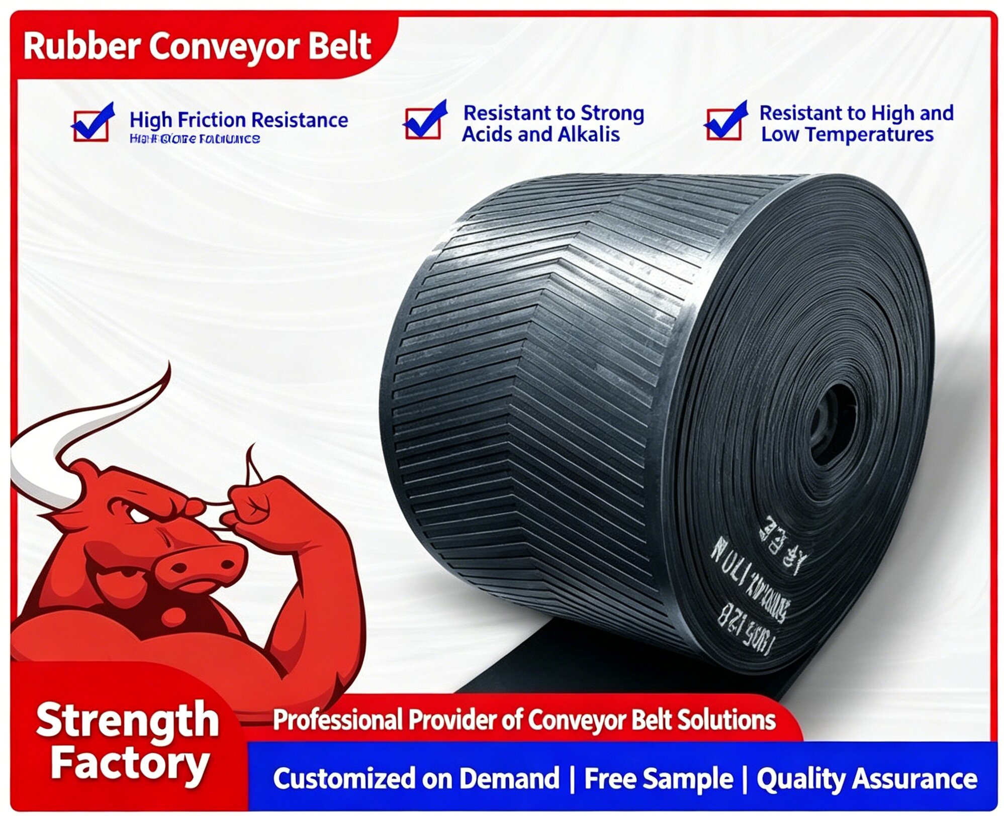 Thinkroll High Strength Custom Industrial Conveyor Belt-Durable Rubber EP100-EP400 Models 400-1800mm Width Waterproof Oil