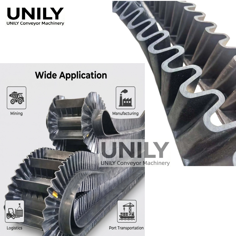 Custom Corrugated Sidewall Cleated High Angle Corrugated Sidewall Rubber Conveyor Belt With Cleats for Mining Bulk Material