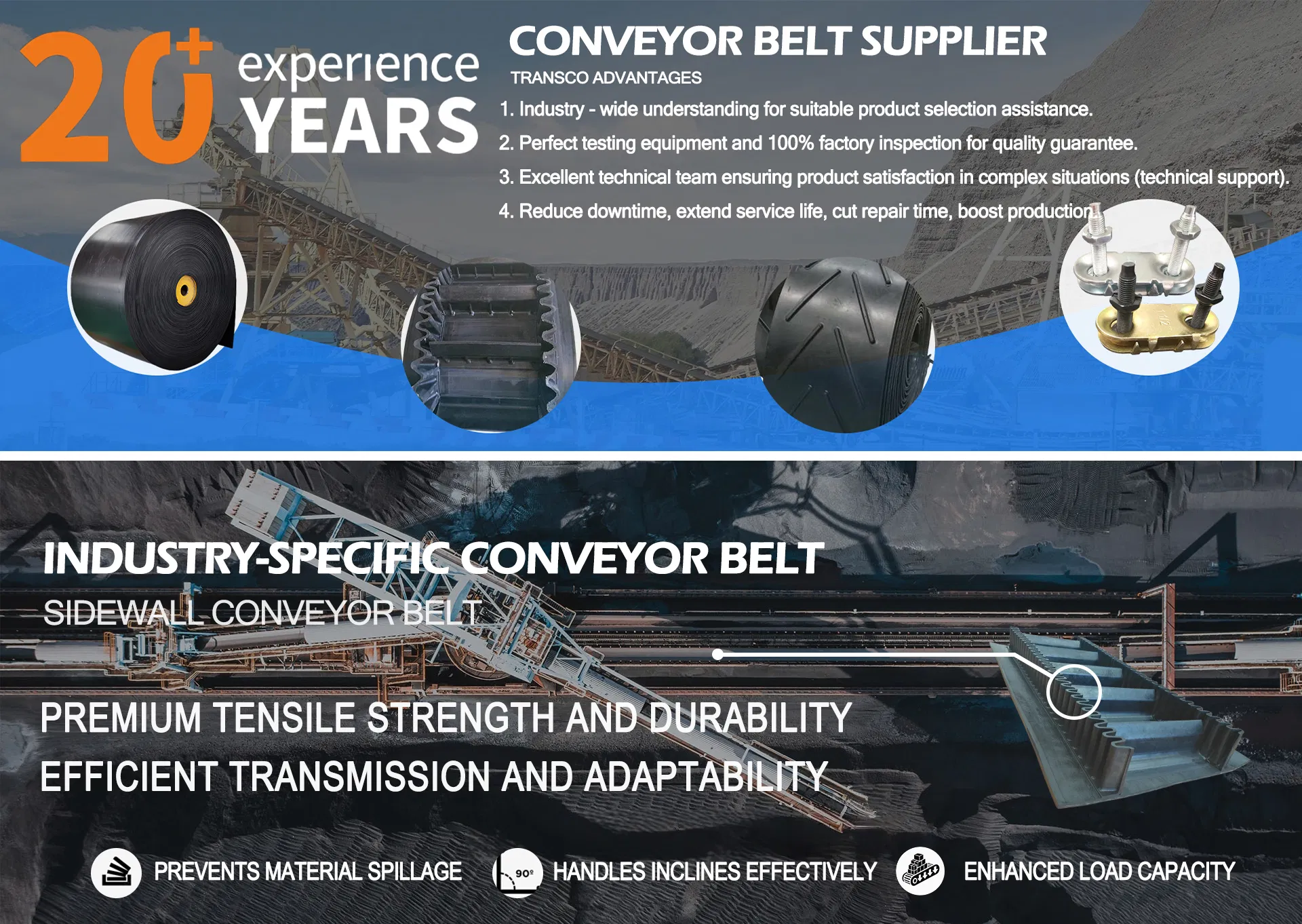 High Performance Corrugated Sidewall Conveyor Belt for Steep Angle Bulk Material Handling