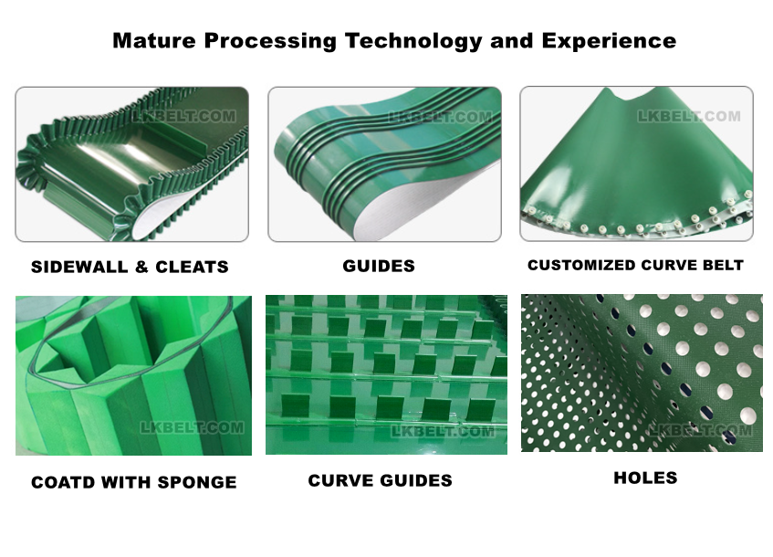PVC Dark Green Matte Flat Industrial Conveyor Belt Wear Resistant High Transmission Efficiency