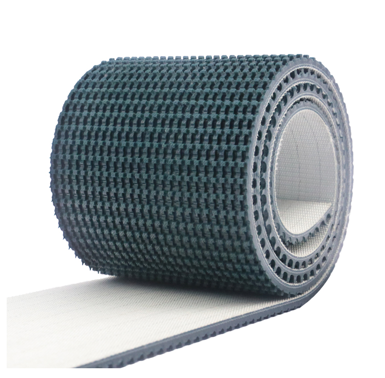 Customized Hard Wearing Dark Green Rough Top PVC Ribbed Conveyor Belt