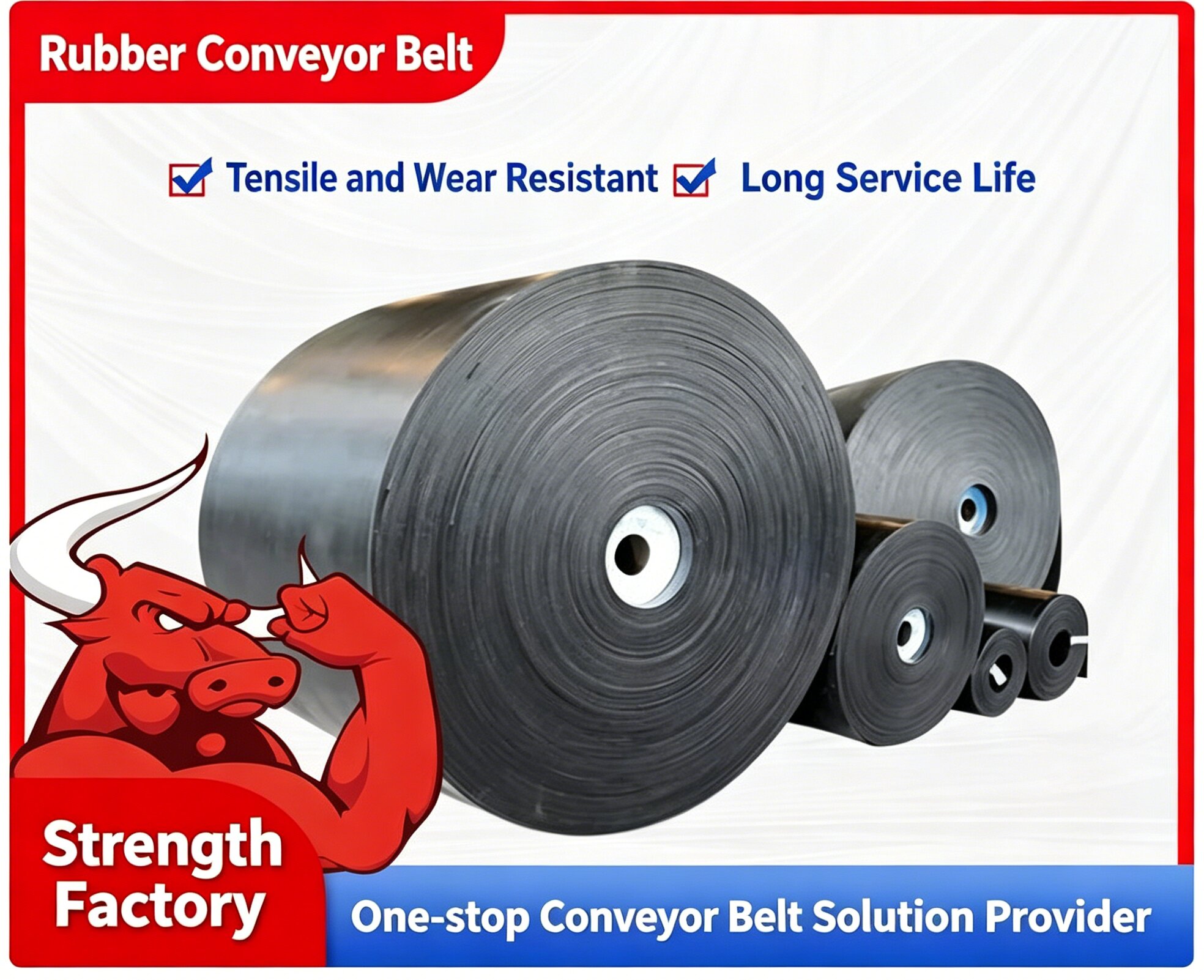 Thinkroll High Strength Custom Industrial Conveyor Belt-Durable Rubber EP100-EP400 Models 400-1800mm Width Waterproof Oil
