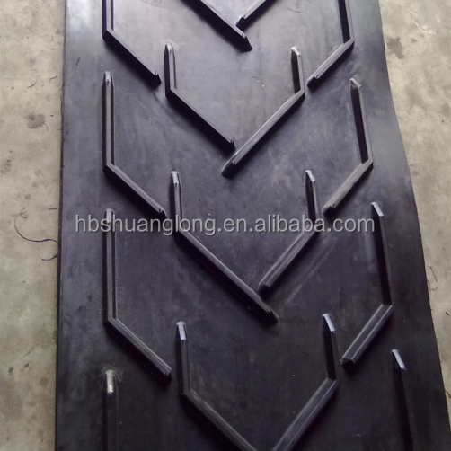 Steep Angle Profiled Surface Chevron Rubber Conveyor Belt,Herringbone Fishbone U Shape Column Pattern Conveyor Belt Manufacturer