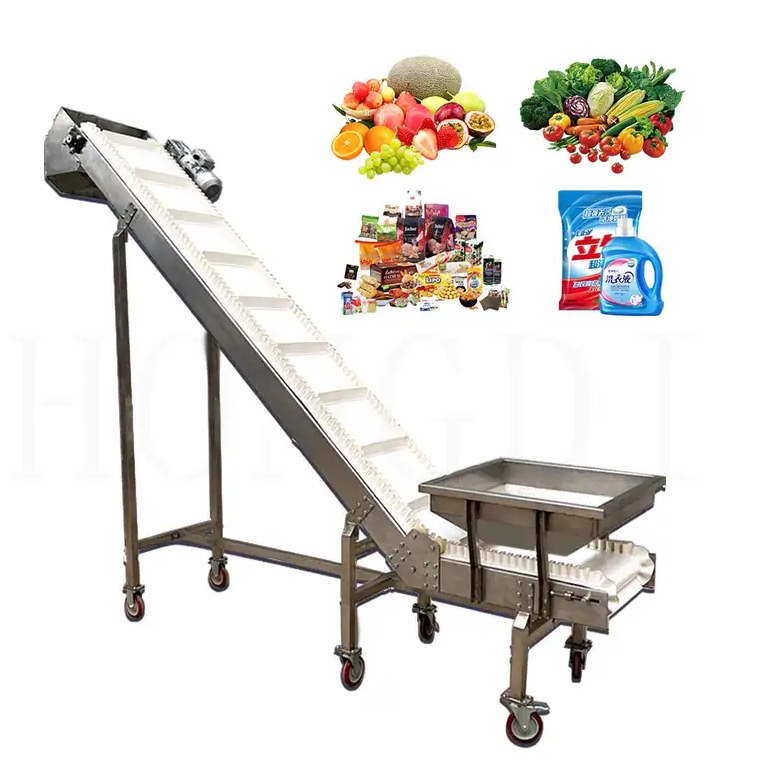 Moveable 120v 220v Green Lifter Climbing Pu Elevator Belt Conveyor with Scraper Cleated Belt for Potato Chips