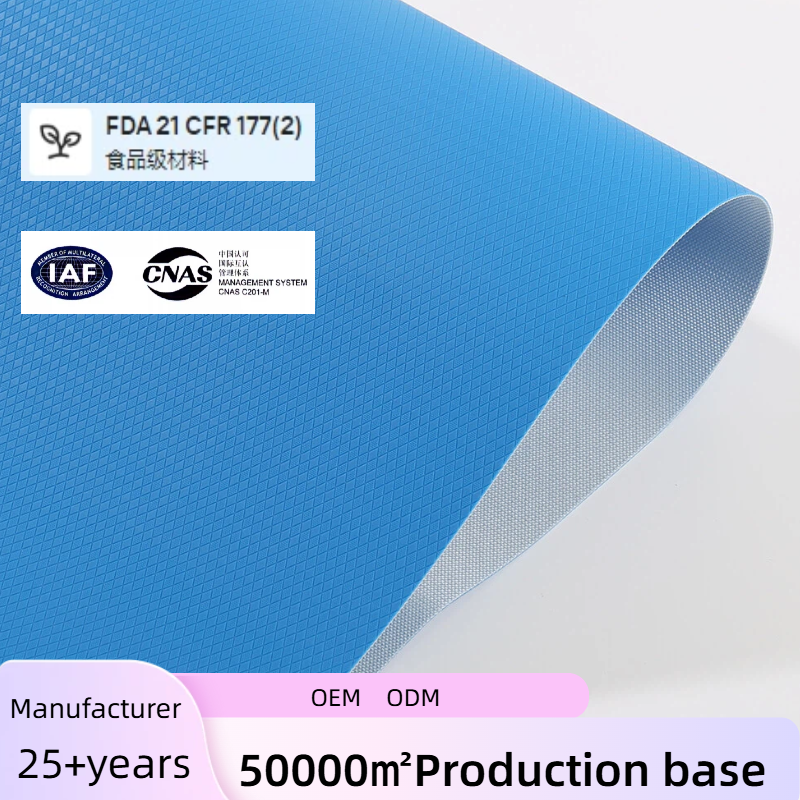 Food Processing Flat Transport Diamond Pattern Blue PU Conveyor Belt