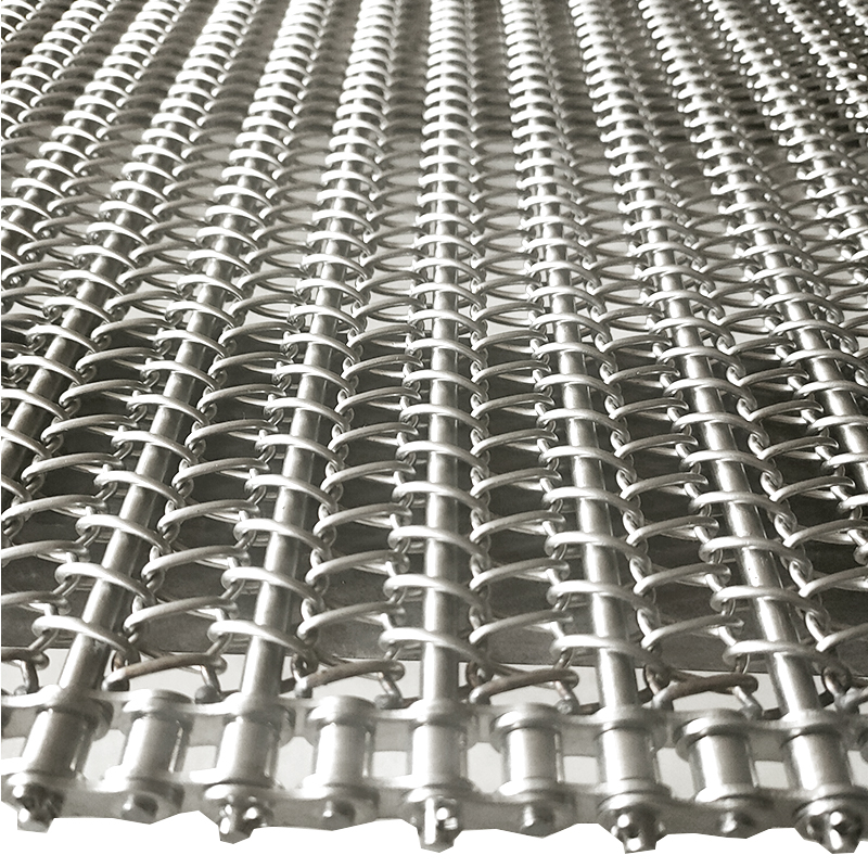 High Temperature 304 Stainless Steel Spiral Wire Mesh Bakery Flat Chain Conveyor Belts Decorative Net