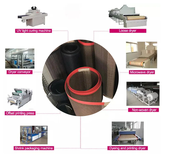 Double Weft High Temperature Resistant Ptfe 4X4Mm Mesh Conveyor Belt for Industrial Drying Equipment