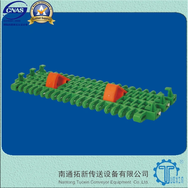 Haasbelts Plastic Conveyor Chain Is615 Radius Flush Grid with Pop-up Flights Modular Belt