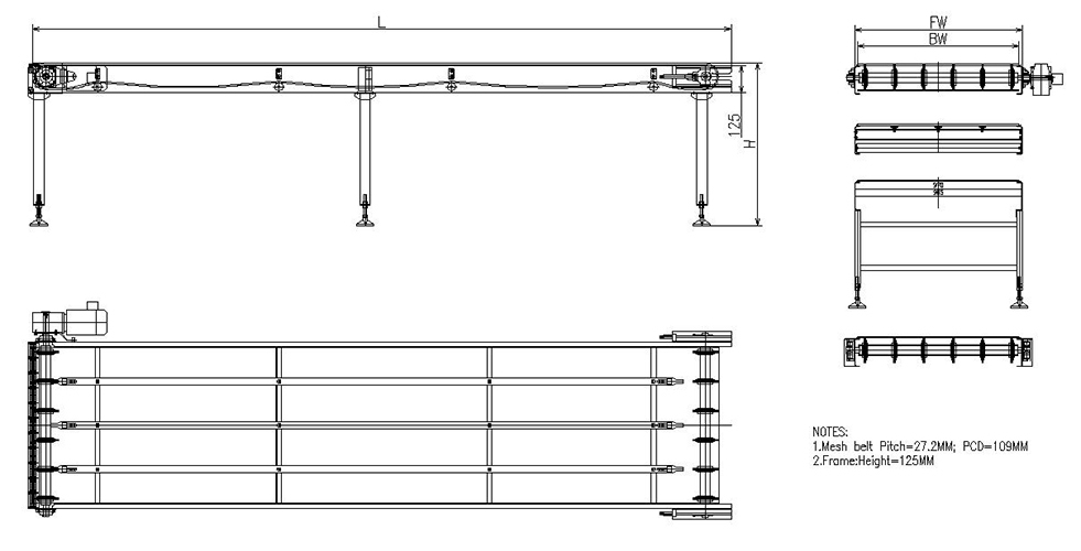 Food Grade Stainless Steel Modular Belt Conveyor Drawing