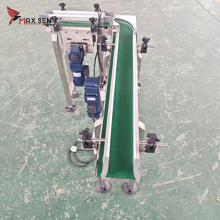 Maxsen Food Grade Pu Pvc Belt Conveyor 90 /180 Degree Stainless Steel Frame Conveyor System