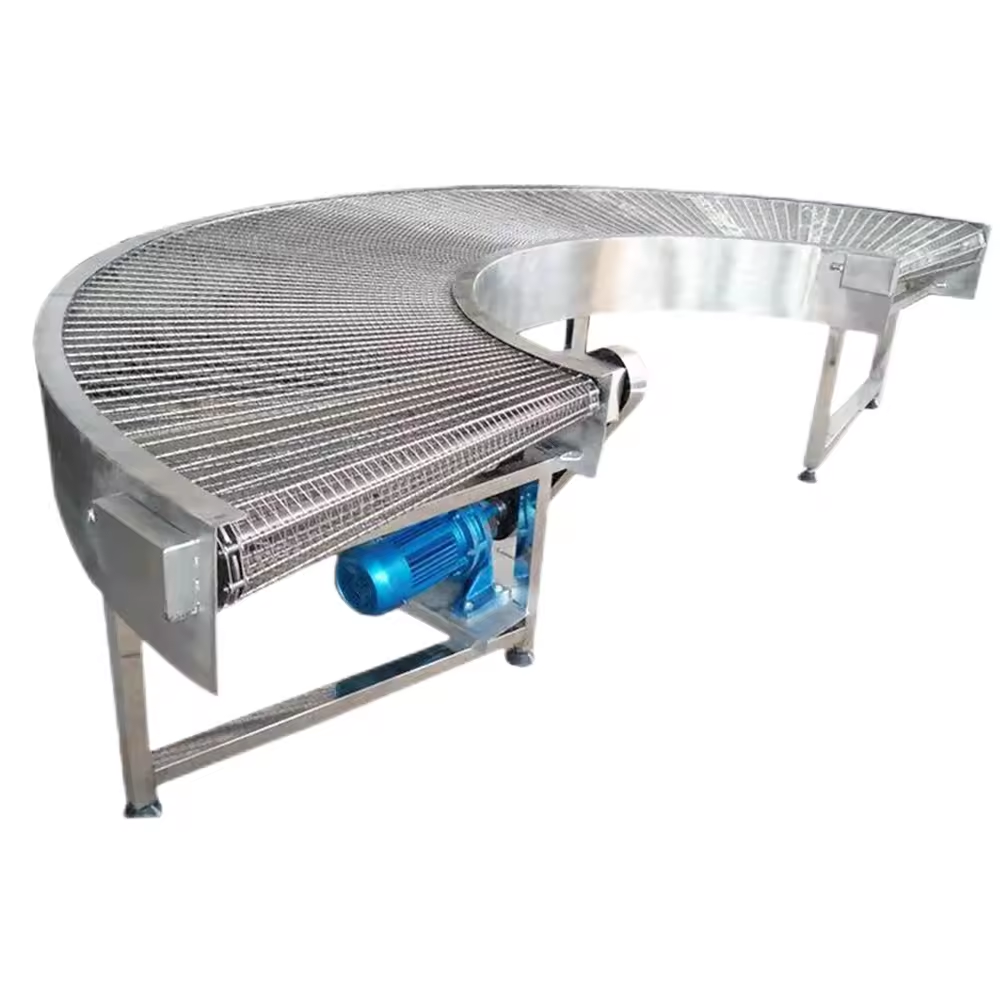 Food Grade Customized 45/90/180 Degree Curved Balanced Weave Double Spiral Wire Mesh Belt Turning Conveyor