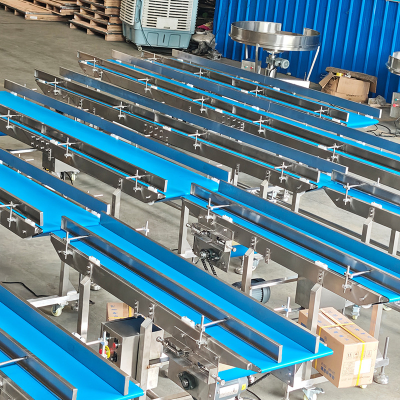 New Adjustable Anti-Bacterial Stainless Steel Food Horizontal Conveyor For Knife Edge Assembly Line With Heat Resistant Belt