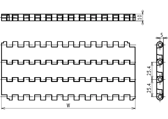 Plastic Conveyor M2520 Flat Top Modular Straight Belt Layout