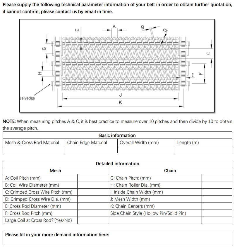 Enquiry Form Specification Table