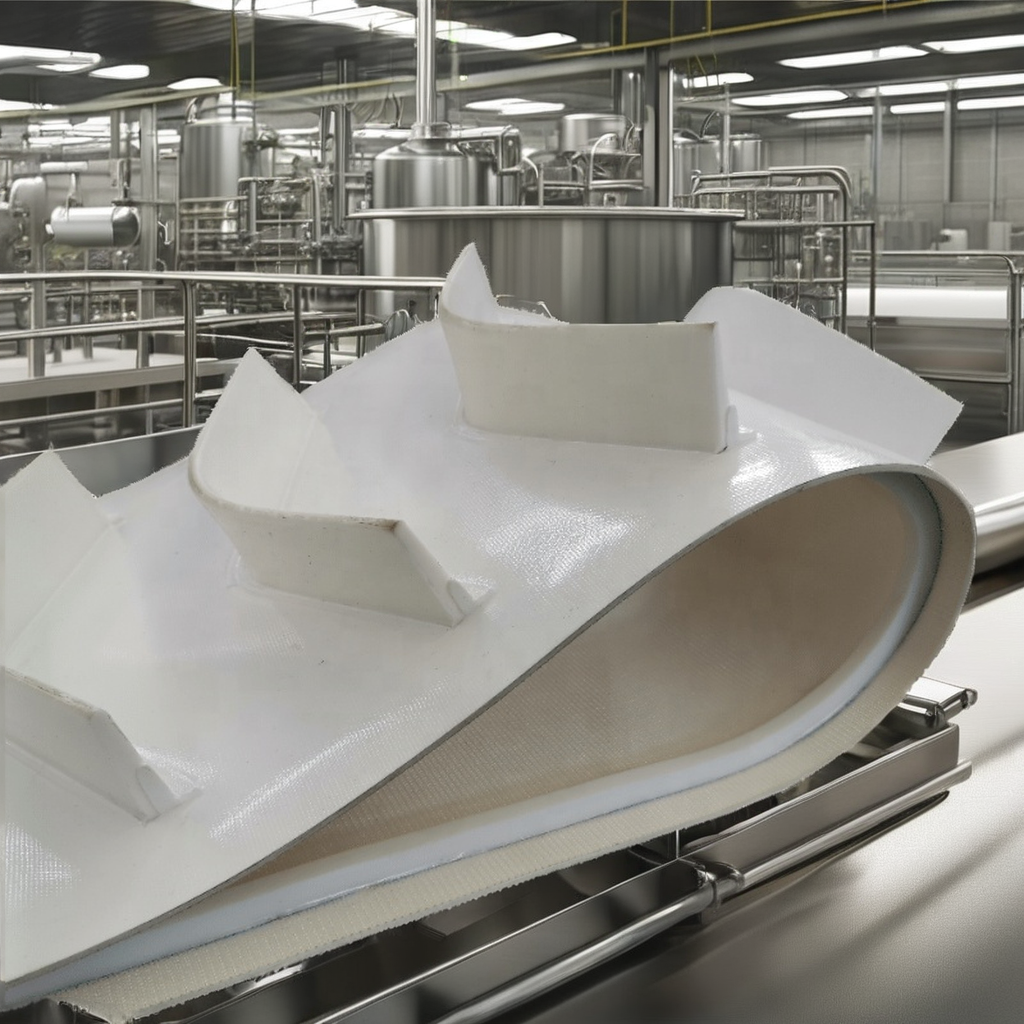 White PVC Polyurethane Inclined Modular Conveyor Belt with Cleats