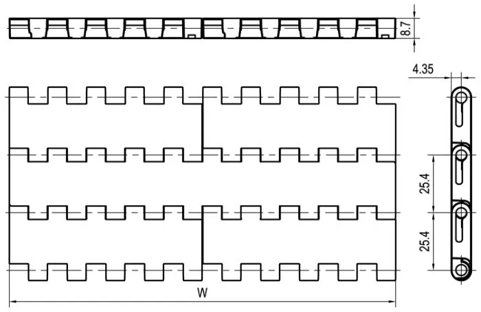 S1635 Series Modular Plastic Belt - Flat Top Surface View