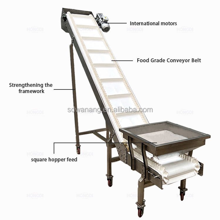 High Quality PVC/PU Belt Conveyor Inclined with Cleats and Side Baffle for Food &amp; Industry Use
