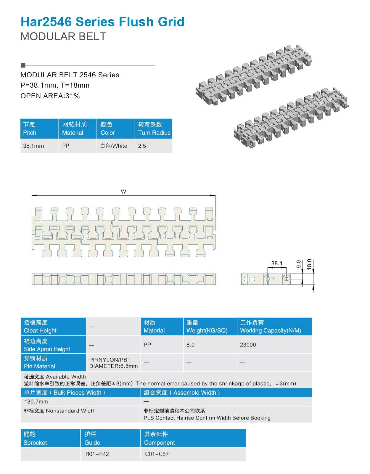 ISO Supplier of White Modular Conveyor Belt Curved Plastic Chain