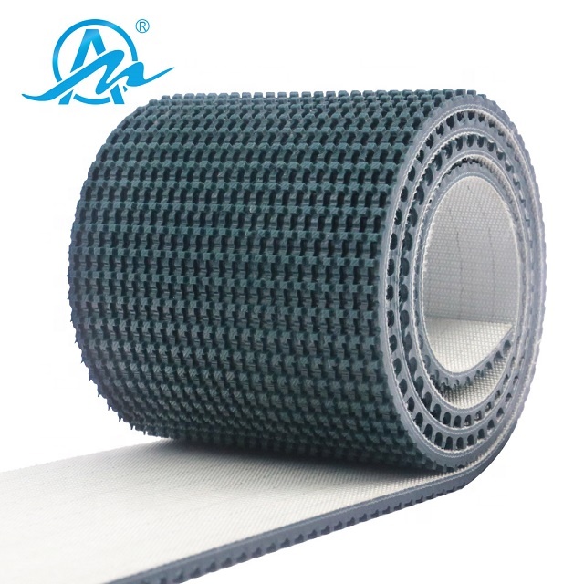 AIMAI Customized Hard Wearing Dark Green Rough Top Pvc Ribbed Conveyor Belt