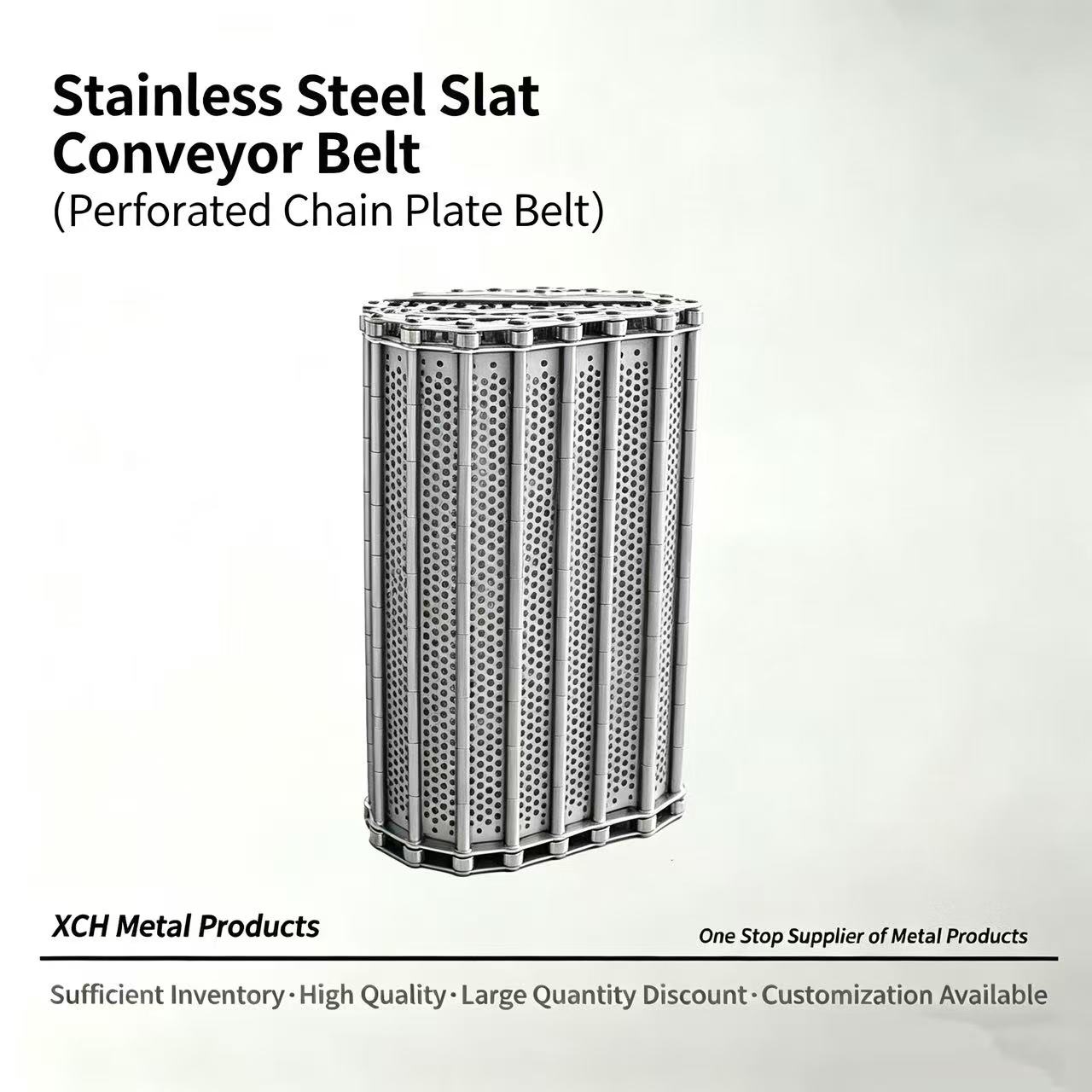 Stainless Steel Perforated Slat Conveyor Belt Heavy Duty &amp; High Temperature Resistant for Food Processing and Industrial Use