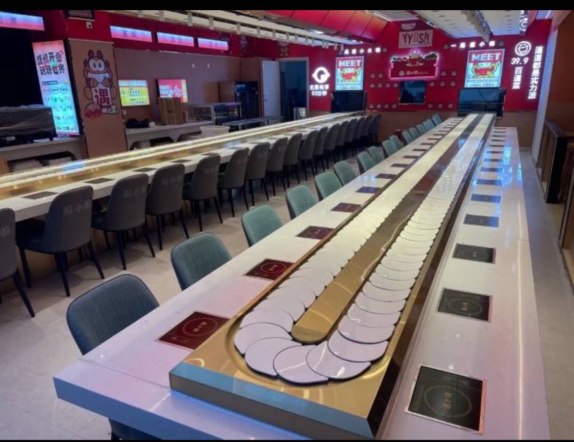 Customized Size Rotary Hotpot BBQ Buffet Sushi Conveyor Belt System