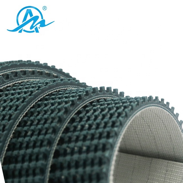 AIMAI Customized Hard Wearing Dark Green Rough Top Pvc Ribbed Conveyor Belt