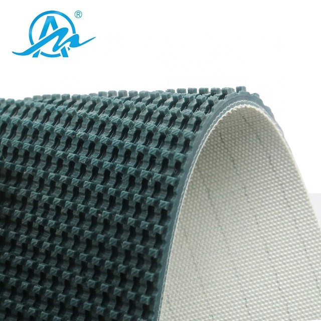 AIMAI Customized Hard Wearing Dark Green Rough Top Pvc Ribbed Conveyor Belt