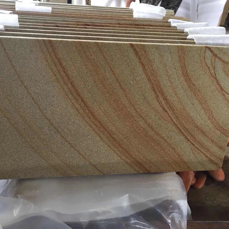 Yellow Wooden Honed Sandstone for Wall Landscape