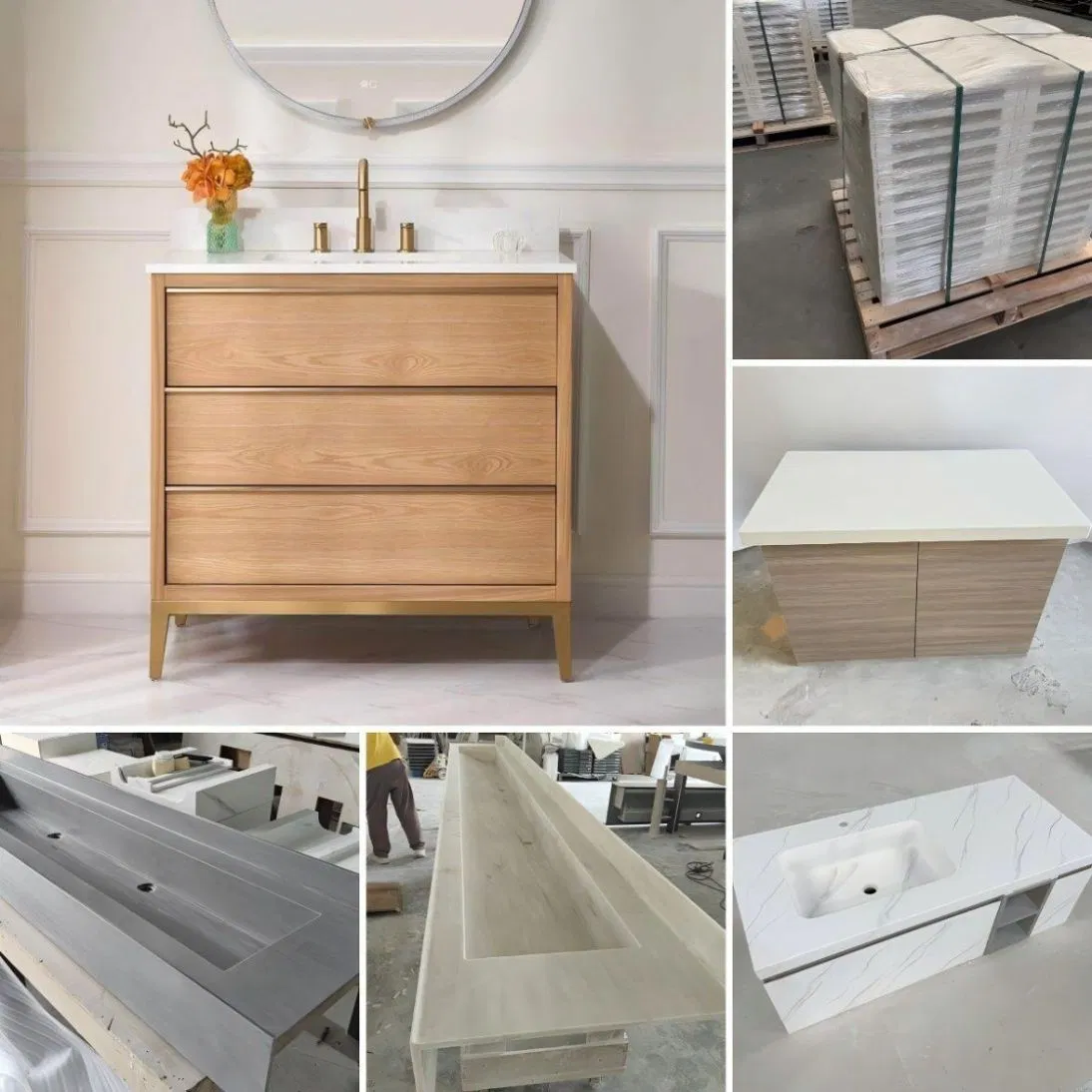 Factory Wholesale Price 24, 36 Inch Double Bowl Artificial Stone Marble Quartz Corian Solid Surface Bathroom Vanity Cabinet Bathroom Vanity Top