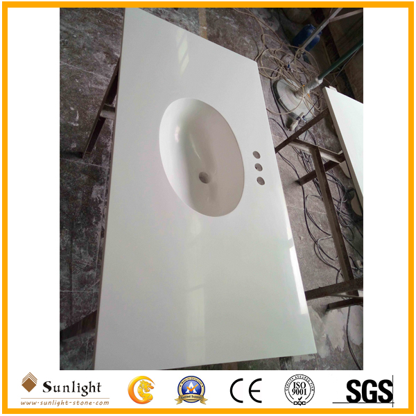 High Quality Artificial White Stone Cultured Marble Vanity Top with Sink for Hotel