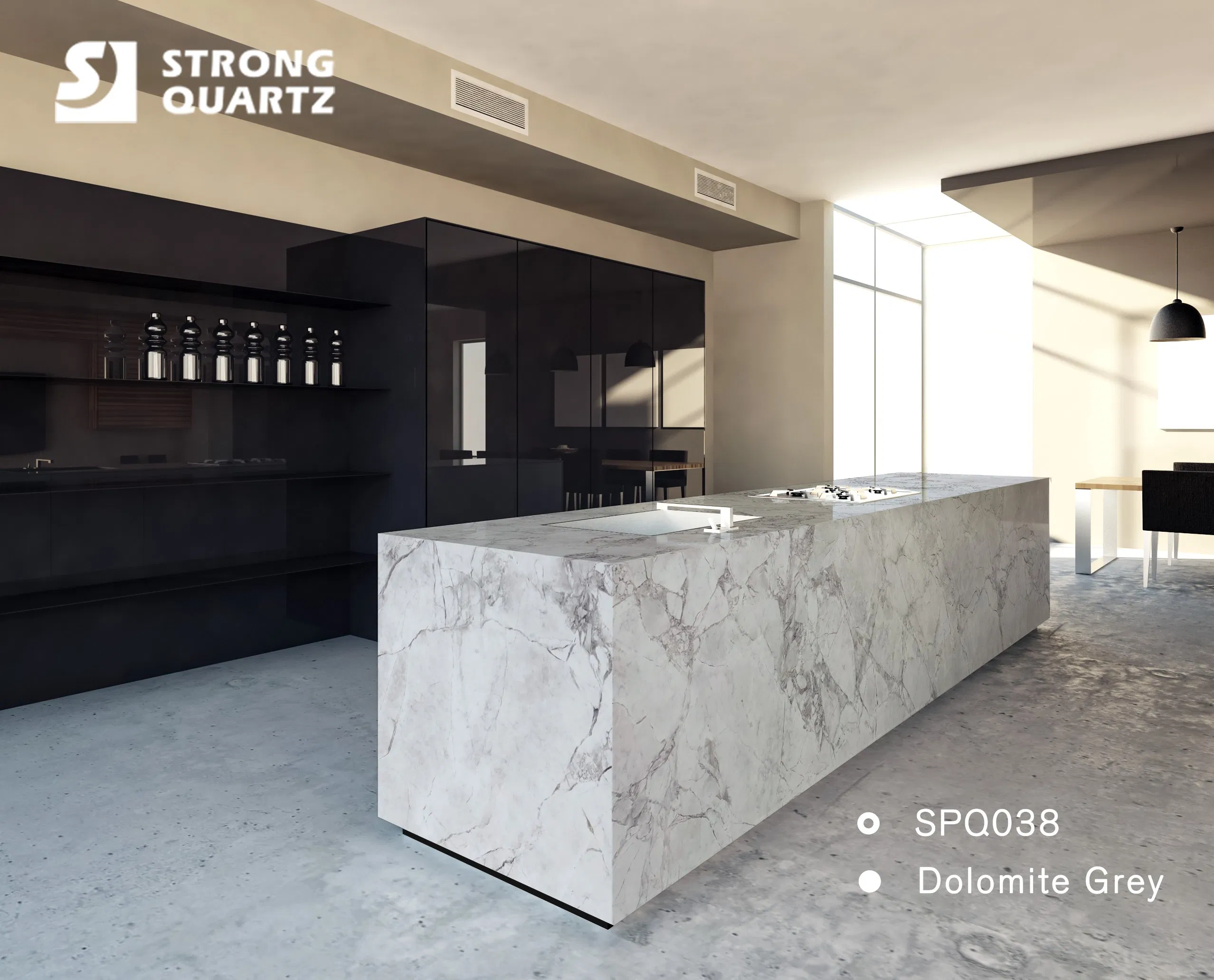 Luxurious Printed Quartz Stone Grey Marble Design - Foshan 3200X1600mm