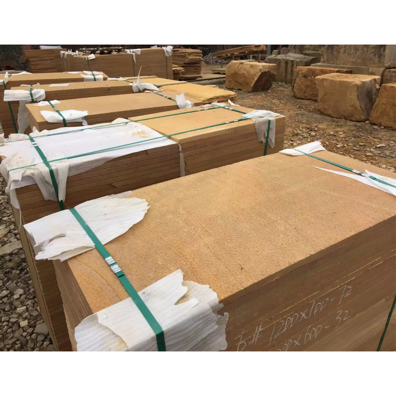 Yellow Wooden Honed Sandstone for Wall Landscape