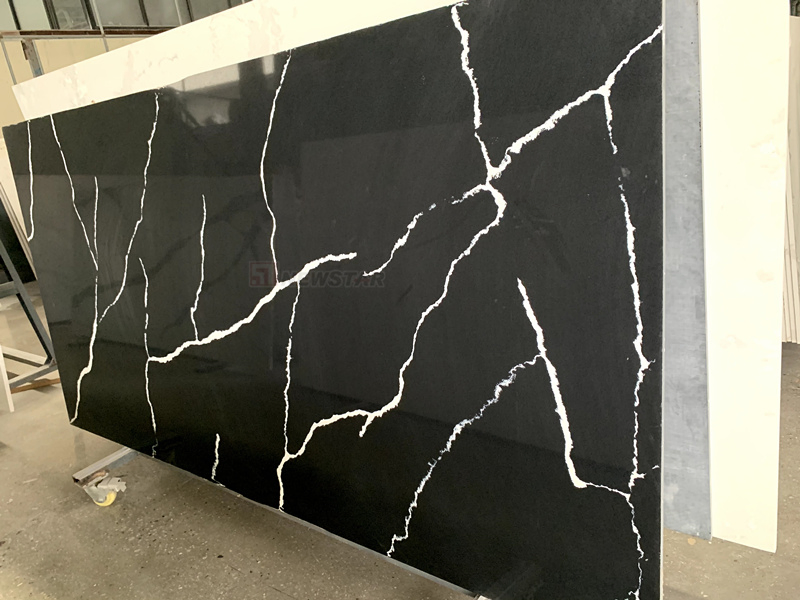 Wholesale Artificial Kitchen Hot Sale Countertop Quartz Marble Polished Background Wall Panel Paving Calacatta Black Quartz Slab Project