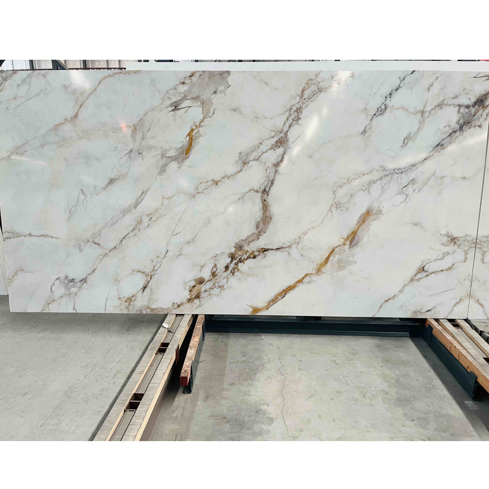 Factory Price Artificial Engineered Solid Surface 3D Ink Printed White/Black/Beige/Grey Calacatta Marble Quartz Quartzite Stone for Slabs, Countertop