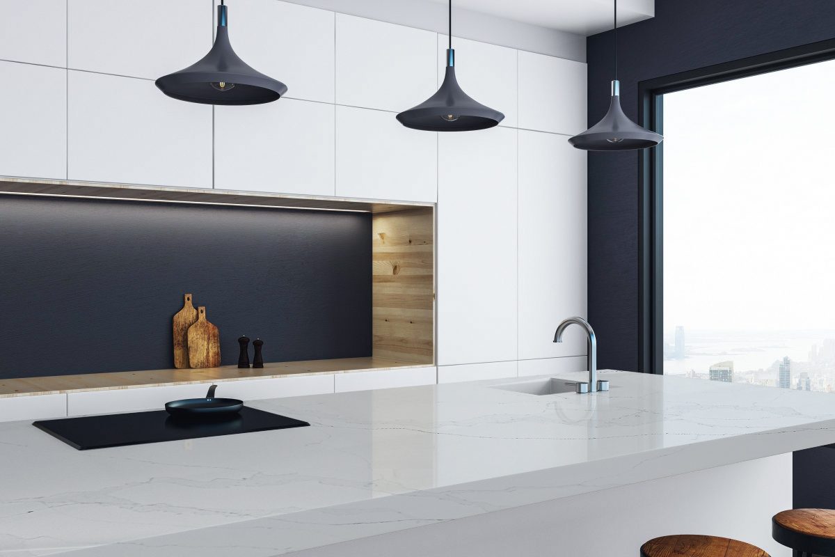 Horizon Quartz Stone Beautiful White Marble Veining Artificial Granite Porcelain Slabs