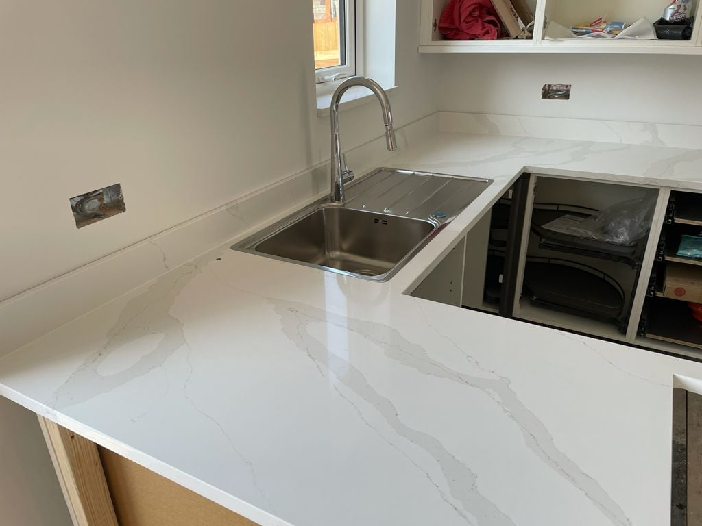 Horizon Quartz Stone Beautiful White Marble Veining Artificial Granite Porcelain Slabs