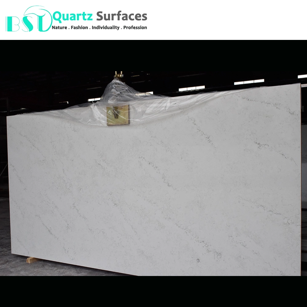 Carrara Marble Veined Quartz Stone with Pure White Body Slabs