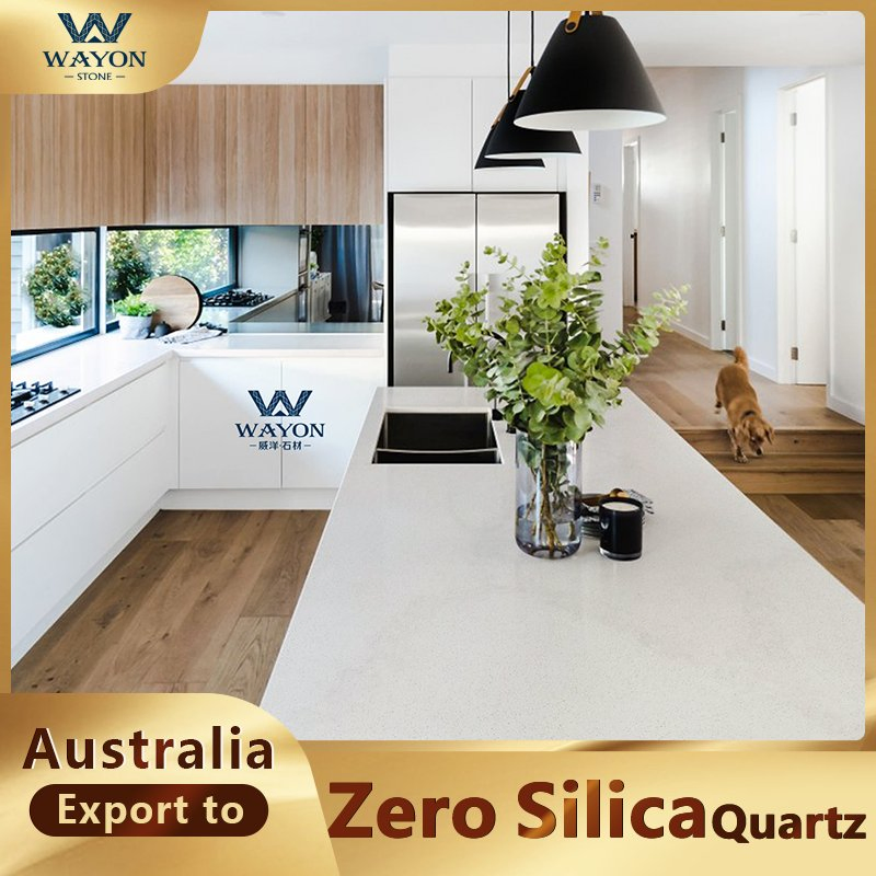 Zero Crystalline Silica Surface Environmental Protection and Safety Engineered White Quartz Kitchen Island Countertop Luxury Quartz Slab
