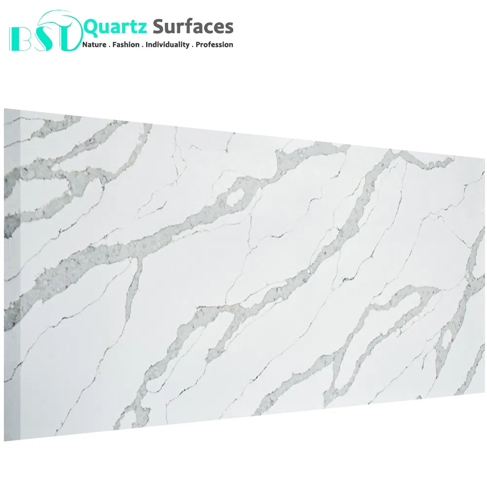 Calacatta White Veined Quartz Stone for Kitchen Countertop